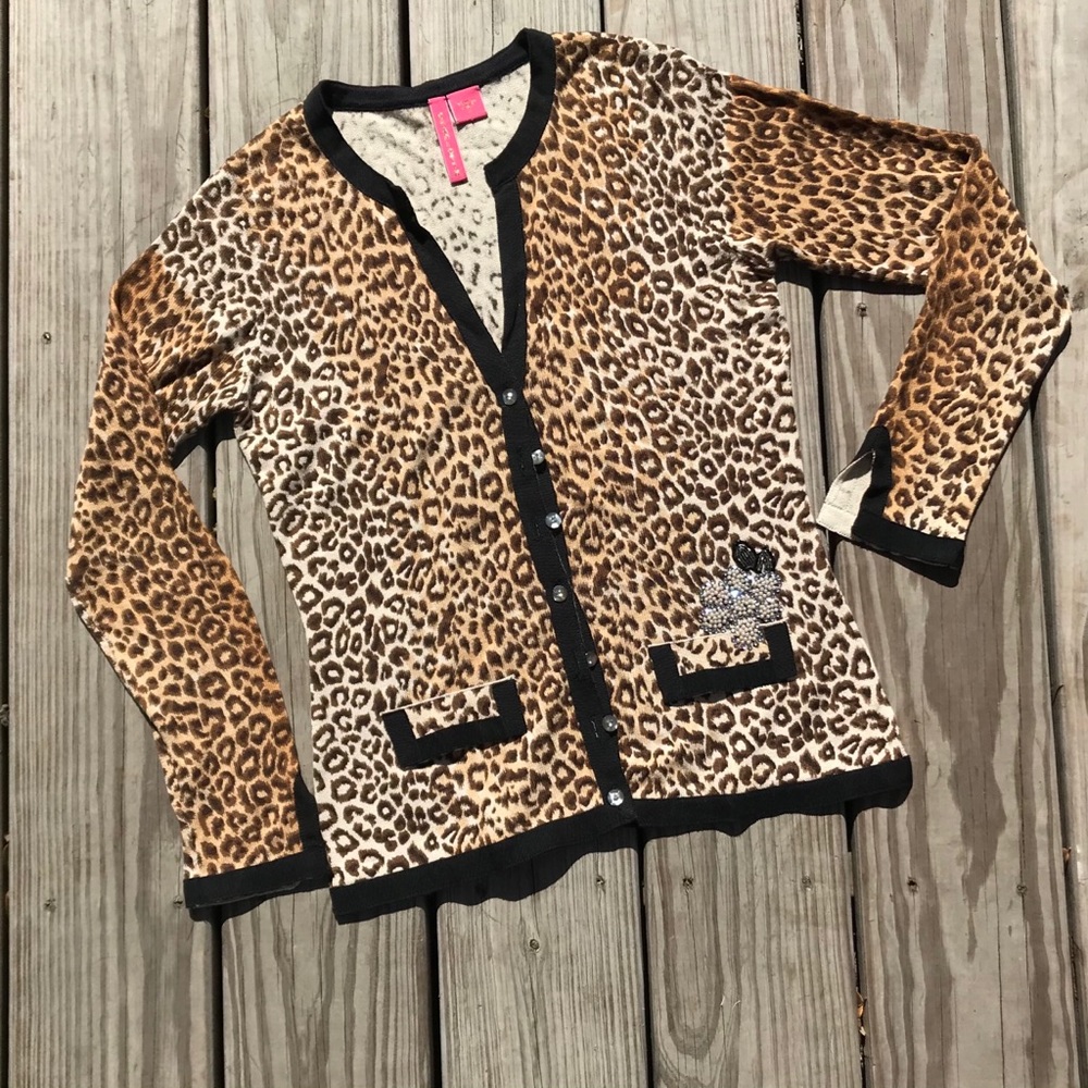 Leopard print embellished cardigan